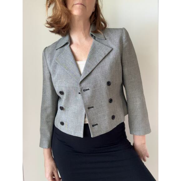 Vintage 90s Cropped Blazer Structured Minimalist Jacket Sharp Shoulders SZ 2P - Picture 10 of 10